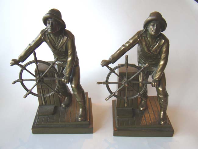 A pair of GLOUCESTER FISHERMAN Memorial bookends by Jennings Brothers circa 1930.